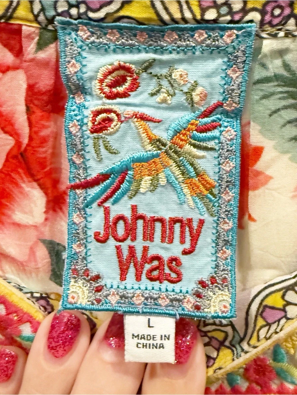 Johnny Was Embroidered Puff Sleeve Square Neck Blouse Top Mixed Prints - Picture 5 of 6